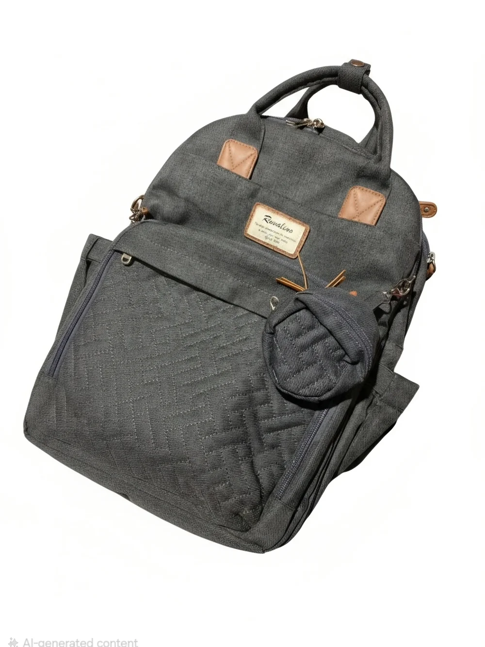 dark gray quilted Ruvalino diaper bag backpack.